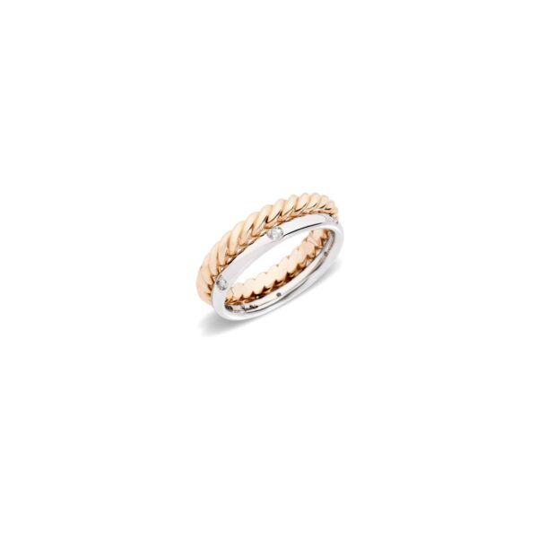 Pomellato Milano Lucciola anello doppio in oro rosa e bianco rodiato con diamanti