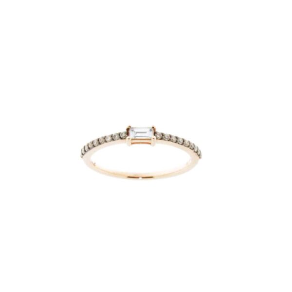 Trossello anello in oro rosa con baguette e diamanti brown