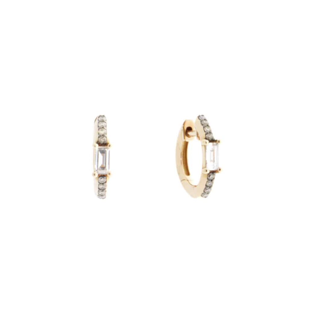 Trossello orecchini cerchio in oro rosa con baguette e diamanti brown