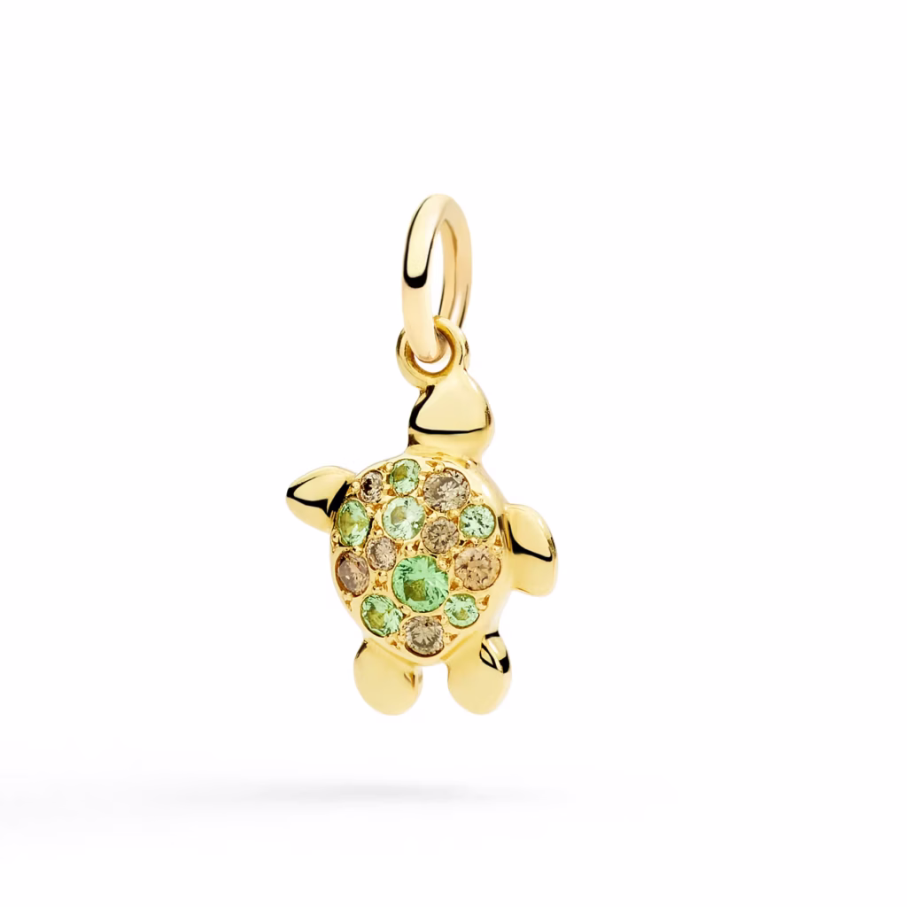 Dodo CIONDOLO TARTARUGA ORO GIALLO, TSAVORITI & DIAMANTI